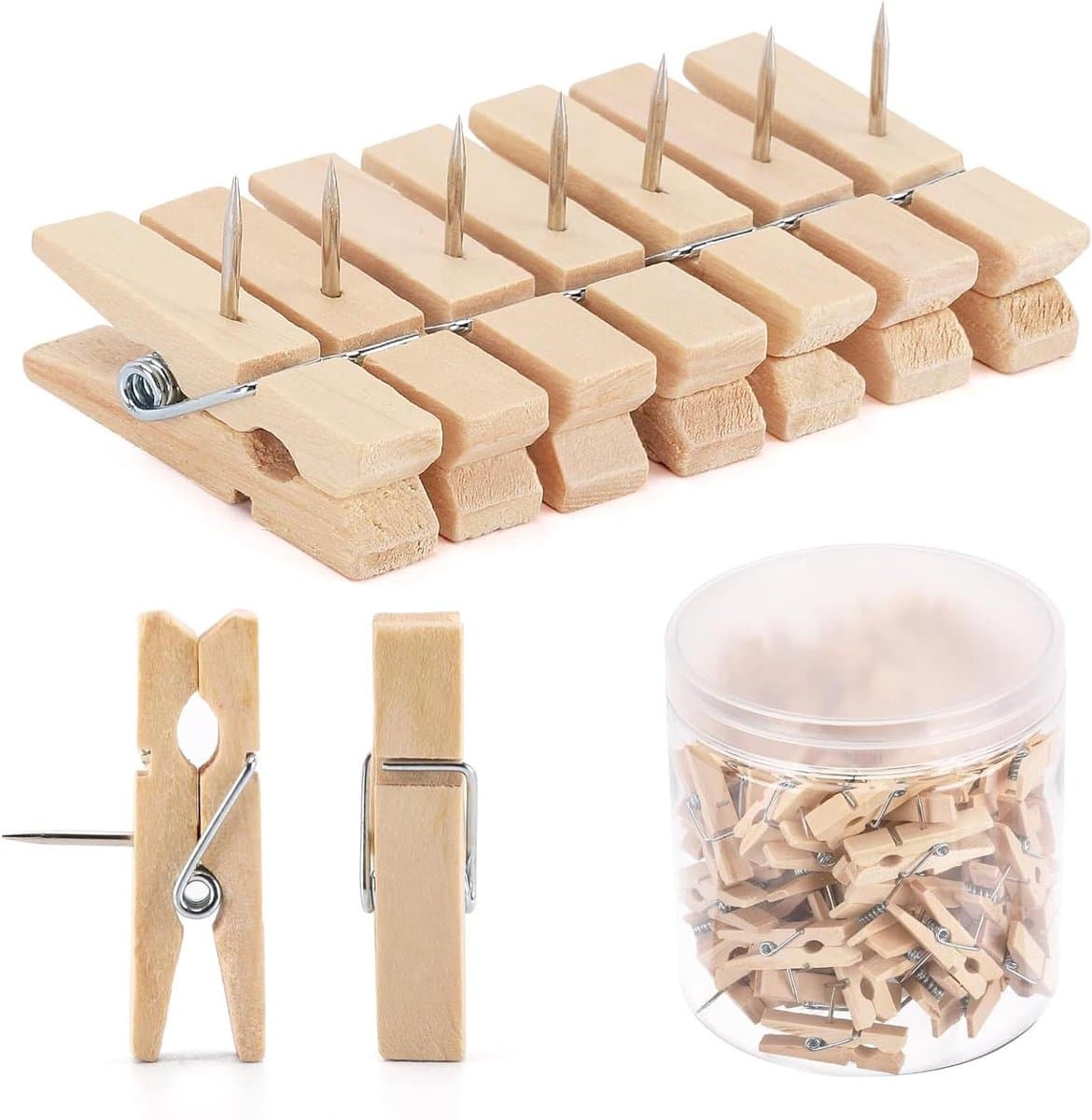 Houten Punaises met Clips - Decoratieve Spelden - Foto's Ophangen - Laat Geen Sporen Achter - 3.6 x 0.7 cm — afbeelding 1