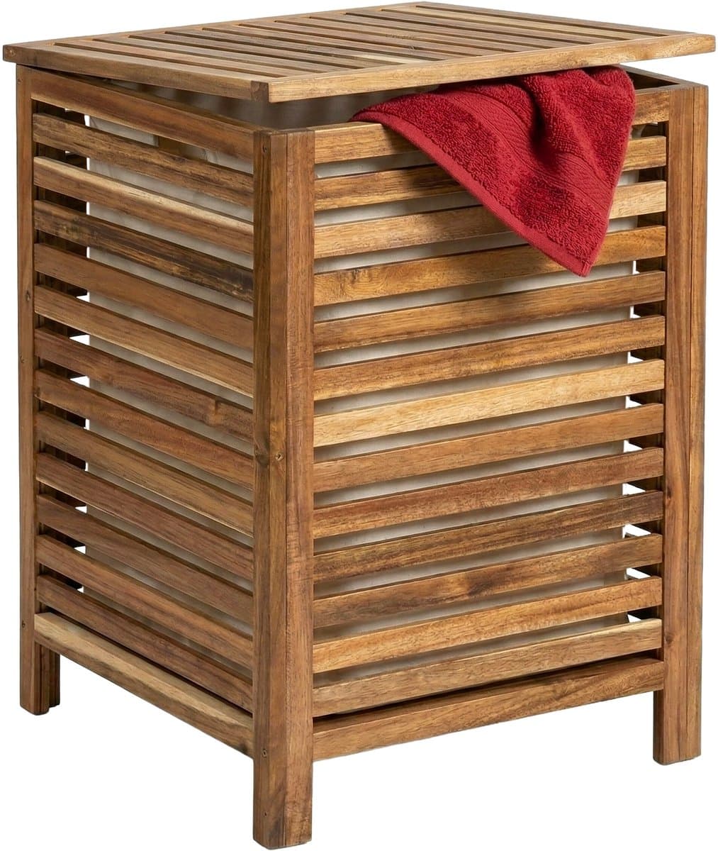 Wasmand - 80 liter - uitneembare waszak - acaciahout — afbeelding 1