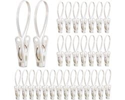 Wasknijpers met Touw - Mini Knijpers Ophangsysteem - Kleding Droog Houdend - Ruimtebesparende Organizer - 30 stuks - Wit