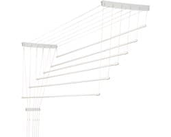 KADAX Plafondwasdroger, wasdroger voor het plafond 6, wanddroger met polyethyleen beklede stalen spijlen, plafonddroger, draagvermogen 12 kg (6x 170/wit)