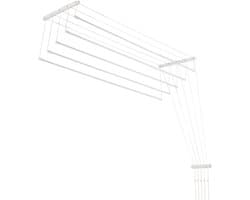 KADAX Plafondwasdroger, wasdroger voor het plafond met 5 stangen, wanddroger met stalen spijlen, plafonddroger, draagvermogen tot 10 kg (wit/150 cm)