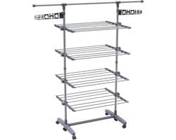 Thuys – Droogtoren 4 Verdiepingen – Droogtoren – Droogrek – Met 6 Wielen – 27m Drooglengte – 147 x 55 x 177cm – Grijs