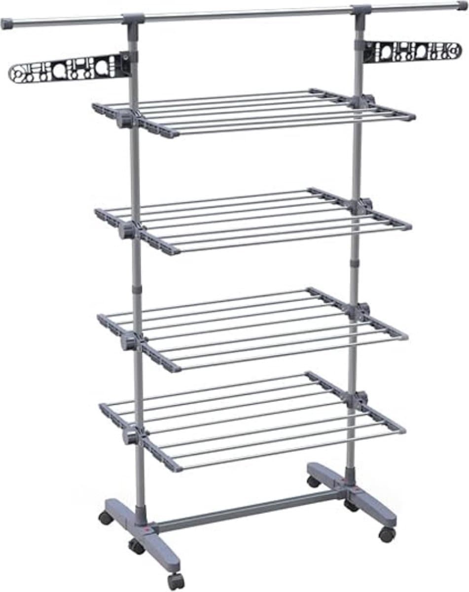 Thuys – Droogtoren 4 Verdiepingen – Droogtoren – Droogrek – Met 6 Wielen – 27m Drooglengte – 147 x 55 x 177cm – Grijs — afbeelding 1