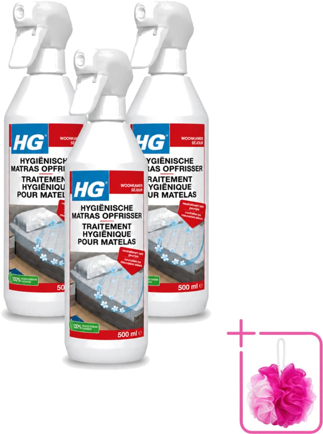 3 x HG - Hygiënische Matras Opfrisser - Werkt Na 30 Minuten - Neutraliseert Nare Geurtjes - 500 ml - Bulkverpakking - Matrasopfrisser - Douchemop - Hygiëne — afbeelding 1