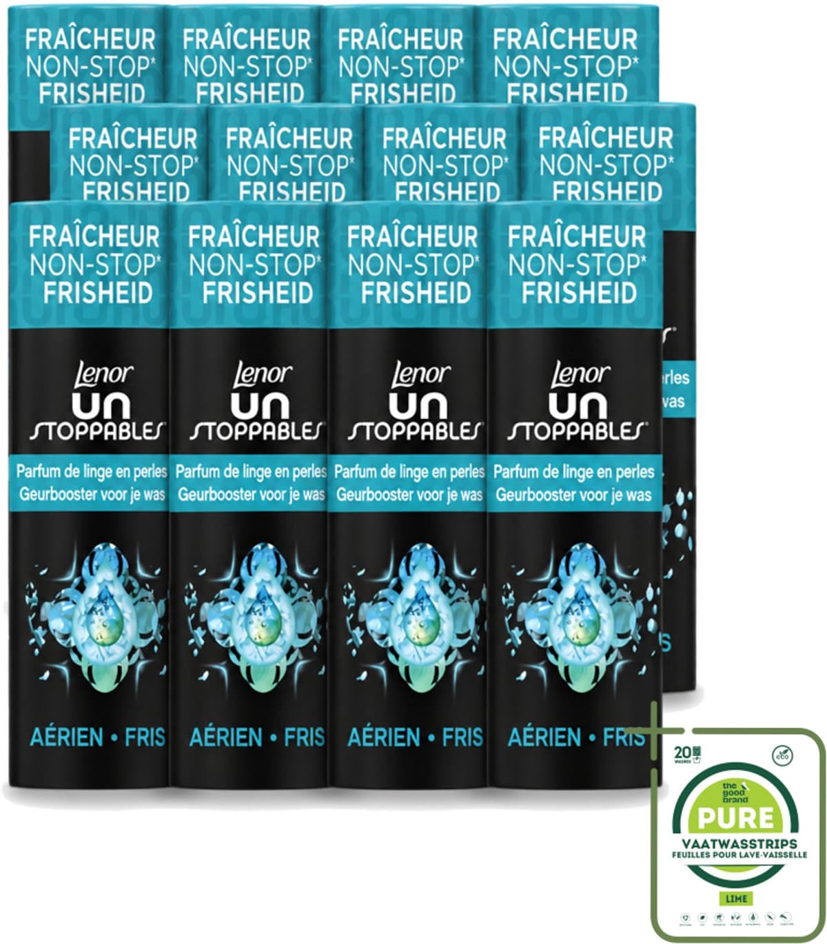12 x Lenor Unstoppables - Geurbooster - Fris - 13 Wasbeurten - Grootverpakking - Vaatwasstrips - Geurbooster - Frisheid - Citrusgeur - Fruitige Geur - Bloemige Geur — afbeelding 1