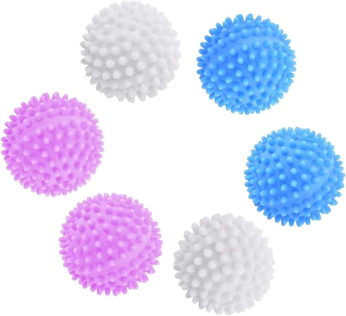 Drogerballen van kunststof, 6 stuks wasballen voor zachte kleding in wasmachine en droger, wit/blauw/roze, 4 cm — afbeelding 1