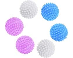 Drogerballen van kunststof, 6 stuks wasballen voor zachte kleding in wasmachine en droger, wit/blauw/roze, 4 cm