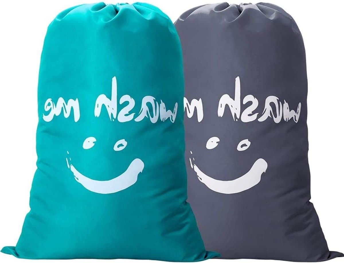 Set van 2 Waszakken 120 Liter voor Vuile Was, Grote Vouwbare Wasmand, Opbergzak voor Reis en Thuisgebruik, 61 x 92 cm Grijs/Blauw — afbeelding 1