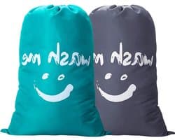 Set van 2 Waszakken 120 Liter voor Vuile Was, Grote Vouwbare Wasmand, Opbergzak voor Reis en Thuisgebruik, 61 x 92 cm Grijs/Blauw