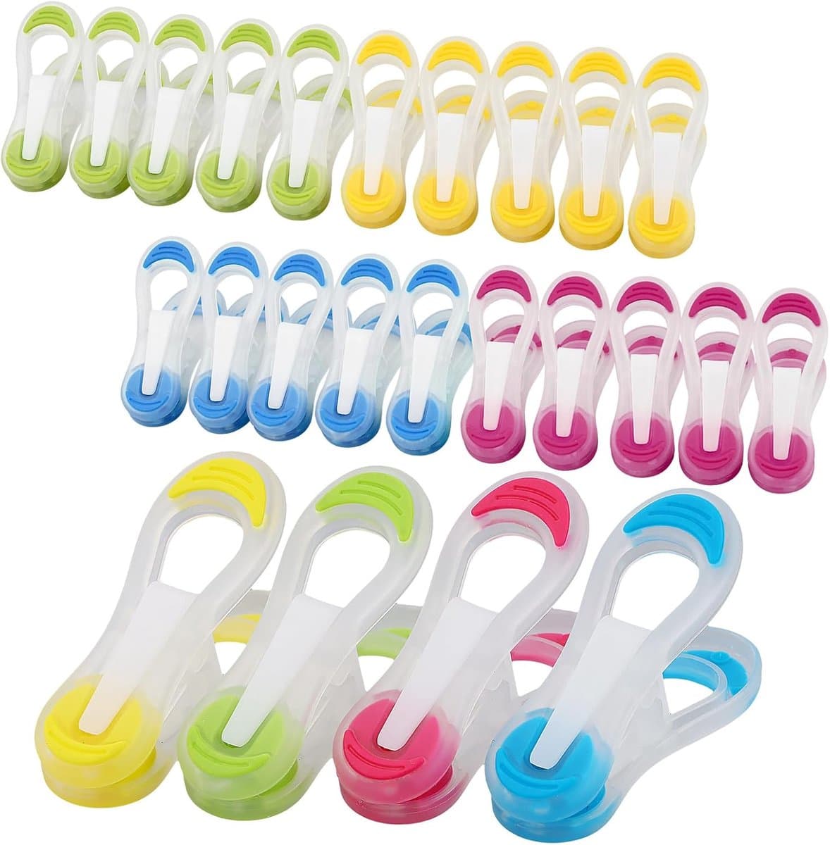 Wasknijpers, zonder afdruk, antislip, kunststof, kleurrijk, wasknijpers, strandhanddoekklemmen, zachte grip, voor binnen en buiten, camping (4 kleuren) — afbeelding 1