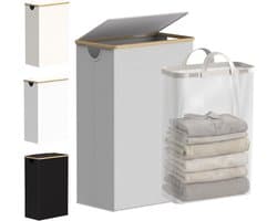Slimme Wasmand met Deksel, Smalle Wasmand met Verwijderbare Tas, Opvouwbare Vuilwasmand met Handvatten voor Badkamer, Slaapkamer en Wasruimte, 75L, Lichtgrijs - Ideaal voor Organisatie en Ruimtebesparing