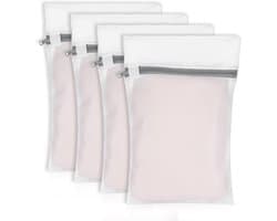 SnelShoppen - 4 Pack Mesh Waszakken voor Ondergoed, Lingerie, Sokken en Baby Kleding - 30 x 20 cm - Wit - Polyester - Ideaal voor Wasmachine