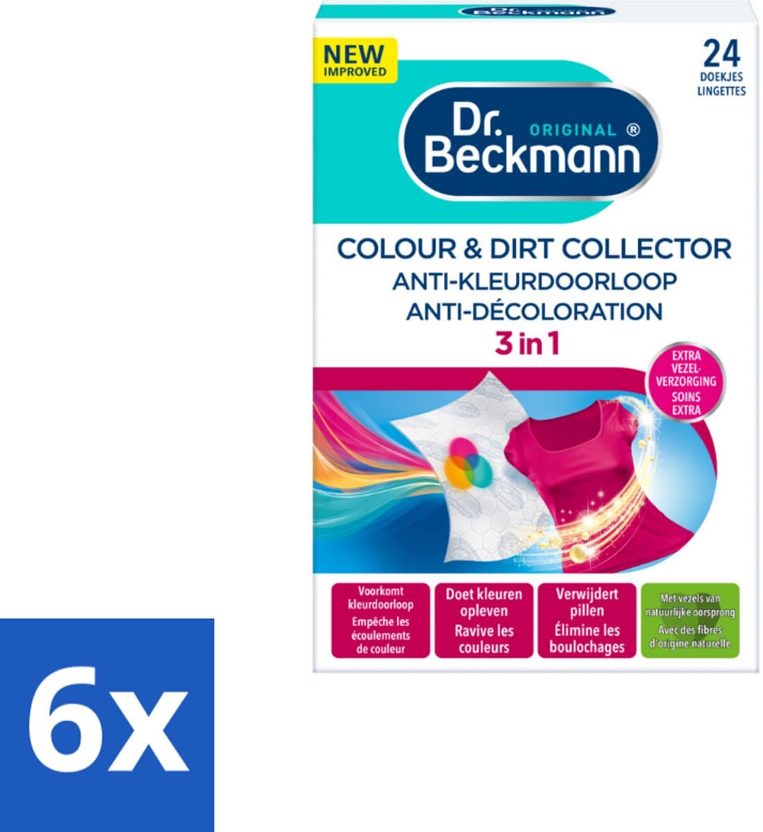 6 x Dr. Beckmann - Anti-Kleur Doorloopdoekjes - Kleurbescherming - Witte en Gekleurde Was - 24 Doekjes - Kleurbescherming - Kleurdoorloop - Wasdoekjes - Wasmiddelen - Wastips — afbeelding 1