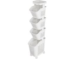 Wasmand op wielen - Rolwagen opbergruimte - Vuile was sorteren - Ademende meshstructuur - Tot 132 cm hoog - Wit