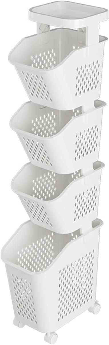 Wasmand op wielen - Rolwagen opbergruimte - Vuile was sorteren - Ademende meshstructuur - Tot 132 cm hoog - Wit — afbeelding 1