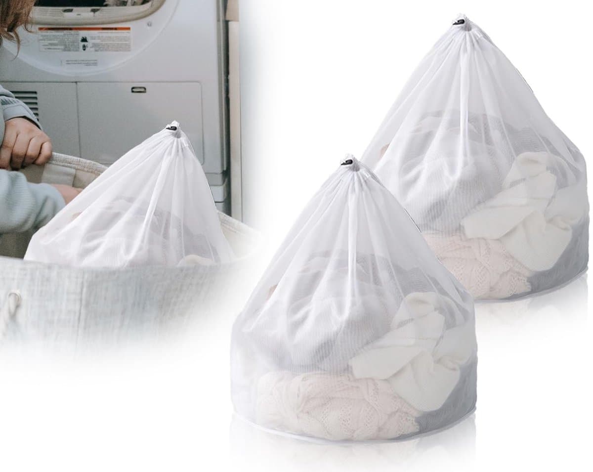 Dailygoods- Wasnet Set van 2 - 50 x 60 cm - Herbruikbaar - Dichte Mesh - Koordsluiting - Bescherming voor Kleding - Waszak — afbeelding 1