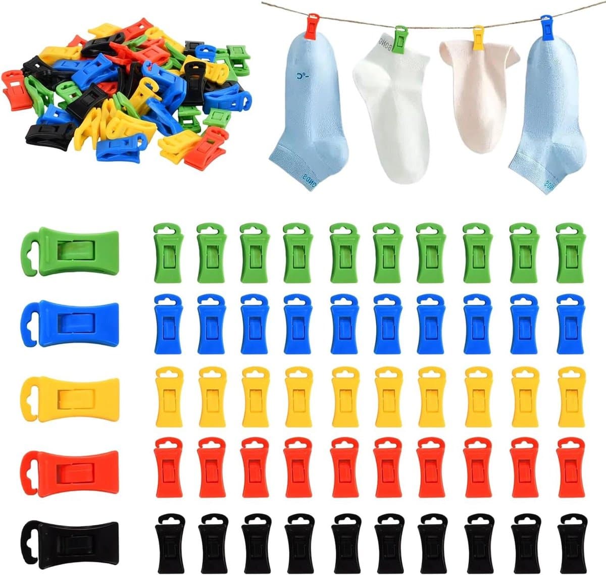 Kleurrijke Sokkenklemmen - Sokkenhouders Clips - Sokken Sorteren - Duurzaam Kunststof - 50 stuks - Multicolor — afbeelding 1