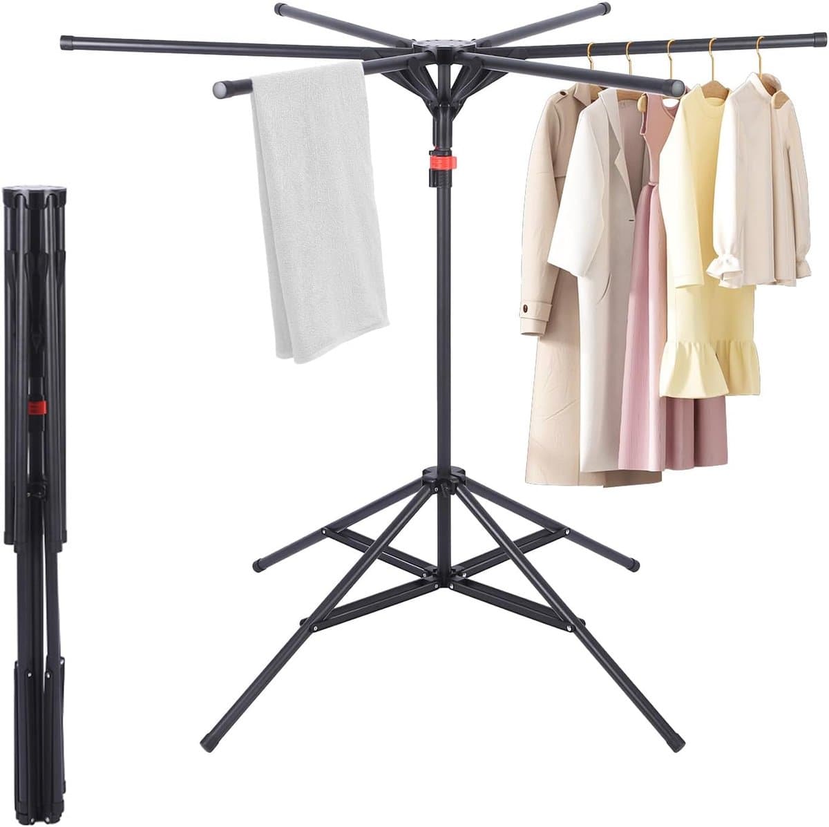 Droogmolen Staand - Kledingdroger Vliering - Kleding Drogen - 6 Uitslaande Armen - 170 cm Hoog - Zwart — afbeelding 1