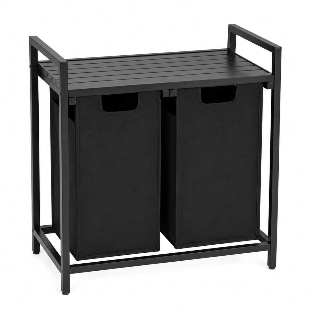 Begryf Wasmand met 2 vakken - 92 l - 2 uitneembare waszakken van 46 l - plank - 73 x 33 x 71 cm - zwart — afbeelding 1
