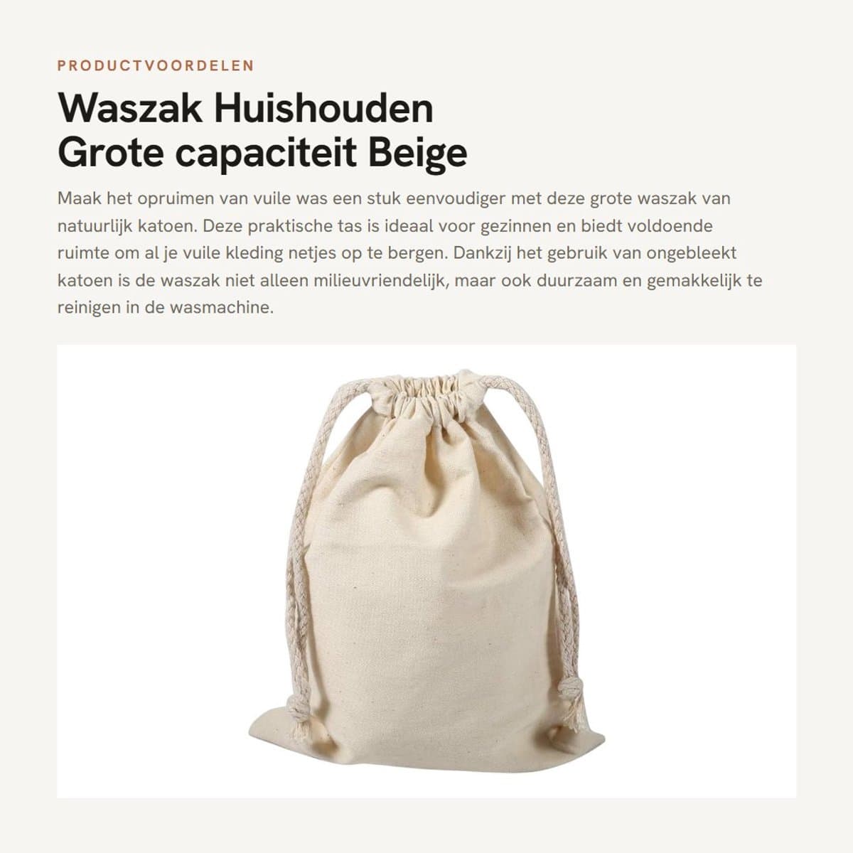 Dailygoods- Waszak Grote Capaciteit - Waszakken voor Wasgoed - Waszak met Koordvergrendeling - Natuurlijk Katoen - Milieuvriendelijk - 15x20 cm - Wasmand — afbeelding 1