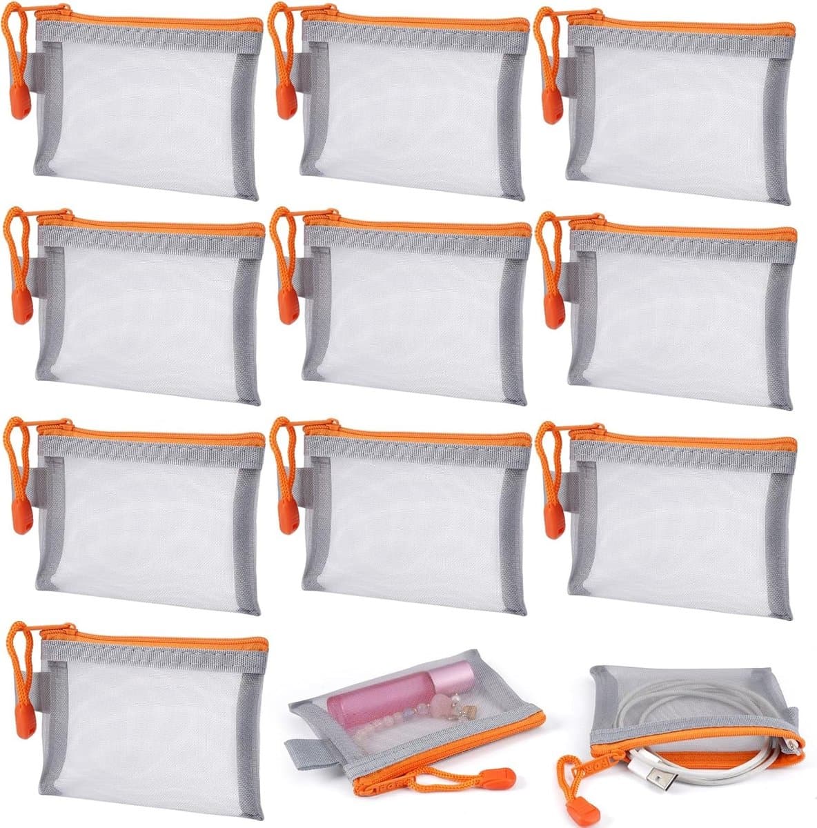 Wasnetjes met ritssluiting - Grijs - 11 x 8 cm - Nylon netzakjes - Voor reizen en organisatie — afbeelding 1
