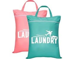 Grote waszakken voor reizen, 2 stuks, wasbaar met handvat, ideaal voor vuile was, natte kleding en sportkleding