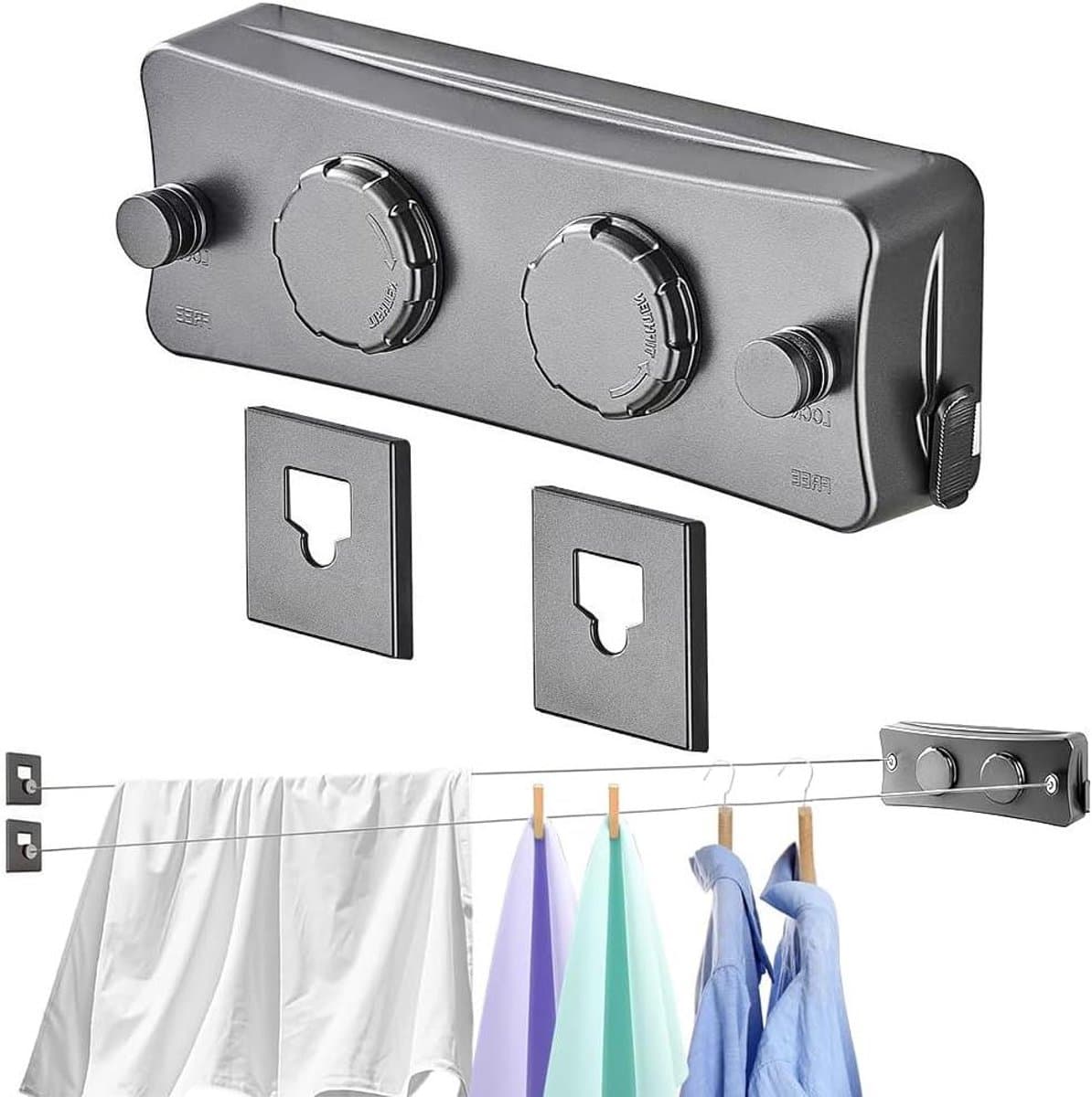 Uittrekbare Waslijn - Dubbele Lijn - Kleding Drogen - Anti-Sag Design - 2 x 51 m - Zilver — afbeelding 1