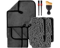 flintronic 8-delig Auto-reinigingsset, Autowashandschoenen, 600 GSM Microvezel Autowashandschoenen, 3 Microvezel Washandschoenen, 2 Microvezeldoeken voor Auto's met 2 Detail en 1 Schoonheidsborstel