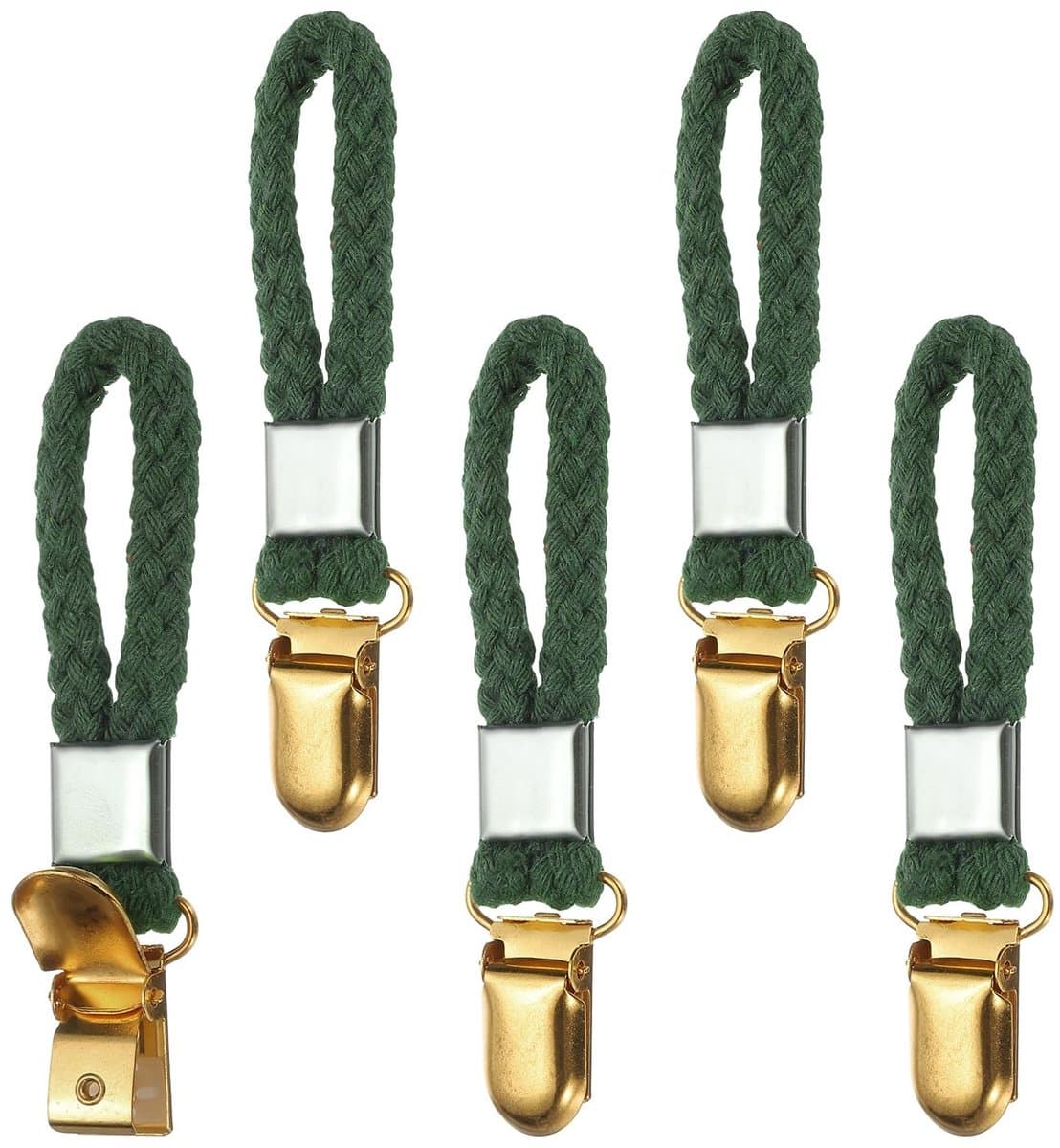Dailygoods - Set van 5 Gevlochten Theedoekclips - Groen met Gouden Klem — afbeelding 1