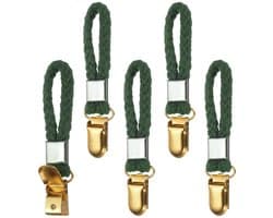 Dailygoods - Set van 5 Gevlochten Theedoekclips - Groen met Gouden Klem