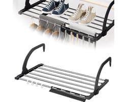 Balkonwasdroger, roestvrij staal, 67 cm, balkondroger, inklapbaar, hangdroger, wasrek, wanddroger, radiator, zwart, hangwasdroger, washanger, balkon, droger voor binnen en buiten
