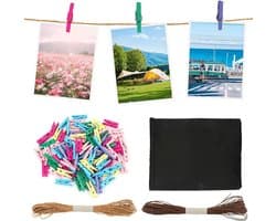 100 Stuks Decoratieve Houten Knijpers met Fotokabels en Opbergtas voor Foto's en Knutselprojecten