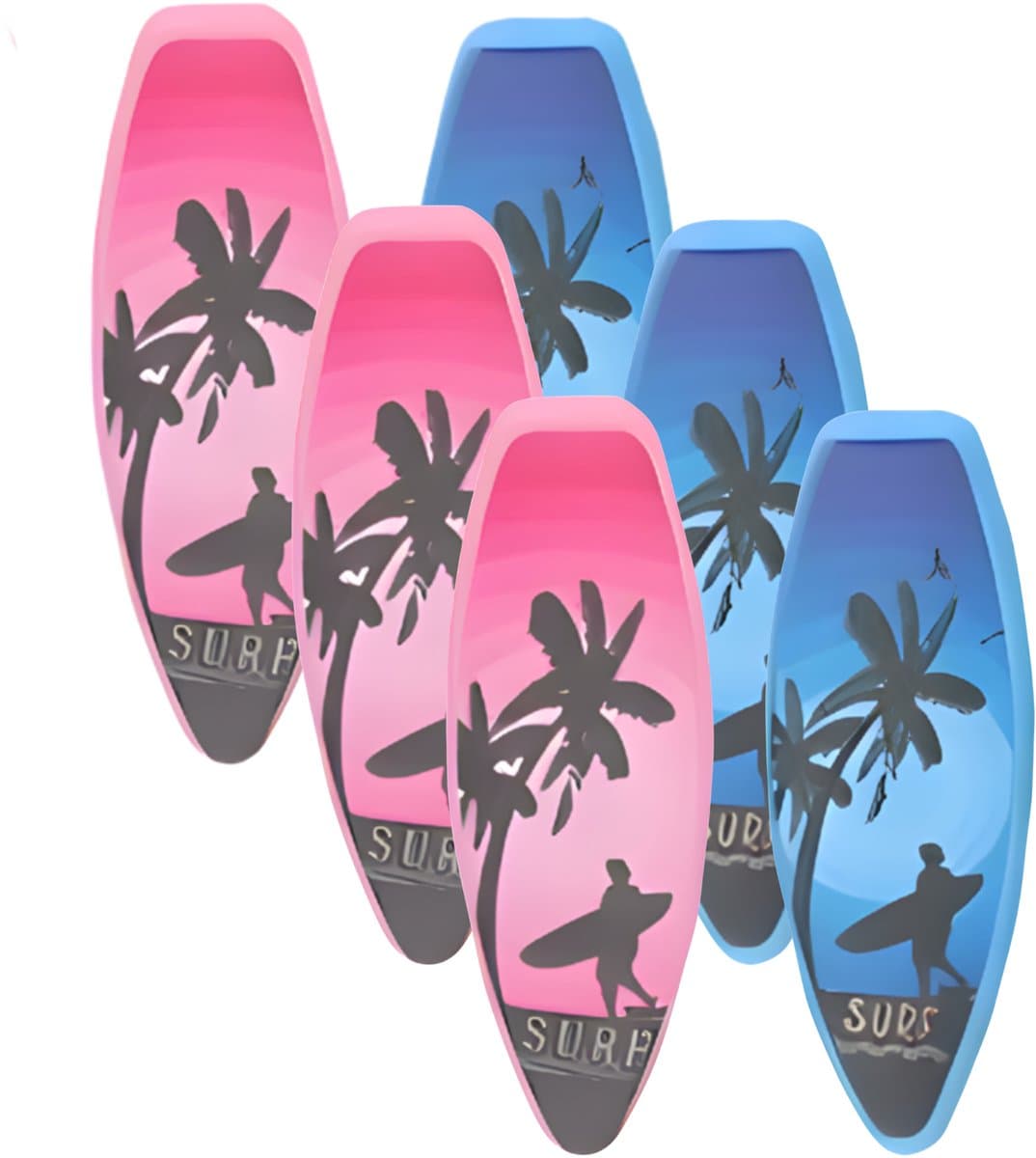 Gerimport Handdoekknijpers - 6x - surfplank - blauw/roze - handdoekklem - kunststof — afbeelding 1