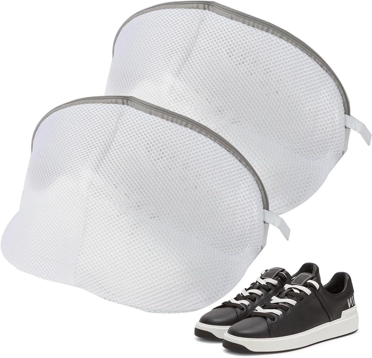 Set van 2 herbruikbare waszakken voor schoenen en kleding - Beschermende waszakken voor schoenen - Universele waszak met gaas - Diepreiniging - Grijs - 24x24x40 cm — afbeelding 1