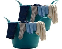 Excellent Houseware Flexibele wasmand - 2x - petrol blauw - 30 liter - kunststof - 54 x 37 cm - met handvatten