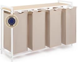 Florixa® Wasmand 4 Vakken - Wasmand - Wassorteerder - Crème- 111cm x 36cm x 73cm