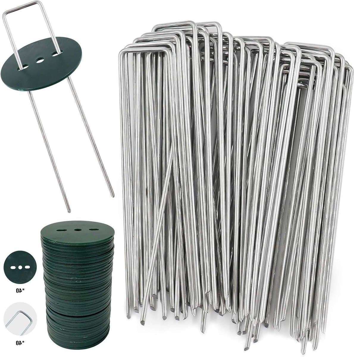 40 tuinharingen met ringen - verzinkt staal - bachen bevestiging - mulchcanvas - 150 mm lang - 25 mm breed - 28 mm diameter — afbeelding 1
