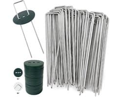 40 tuinharingen met ringen - verzinkt staal - bachen bevestiging - mulchcanvas - 150 mm lang - 25 mm breed - 28 mm diameter