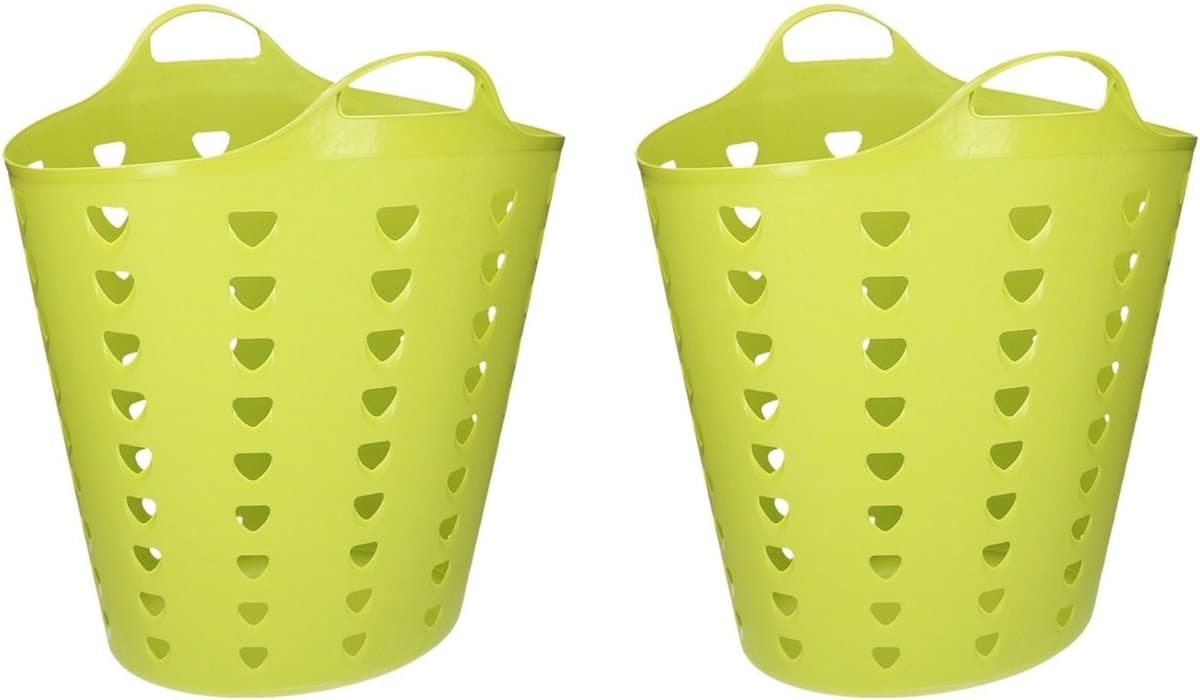 Set van 2x stuks groene wasmand flexibel 60 liter - Formaat 47 cm hoog — afbeelding 1