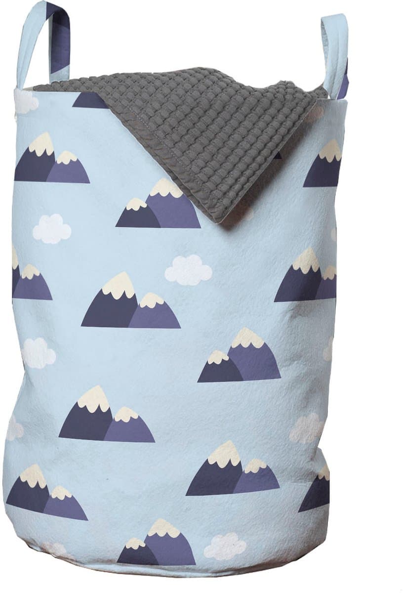 ABAKUHAUS Sky waszak, Cartoonstijl bergwolken, wasmand met handvaten, trekkoordsluiting voor wasserettes, lichtblauw donker indigo — afbeelding 1