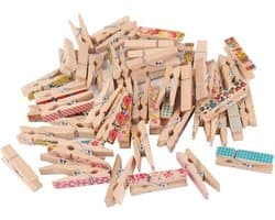 Houten Wasknijpers - Mini Knijpers - Foto's Ophangen - Diverse Kleuren - 3.5 cm - Willekeurig