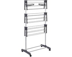 Staand Droogrek - Wasdroger Toren - Kleding Drogen - 3 Niveaus Met Wielen - 72 x 56 x 152 cm