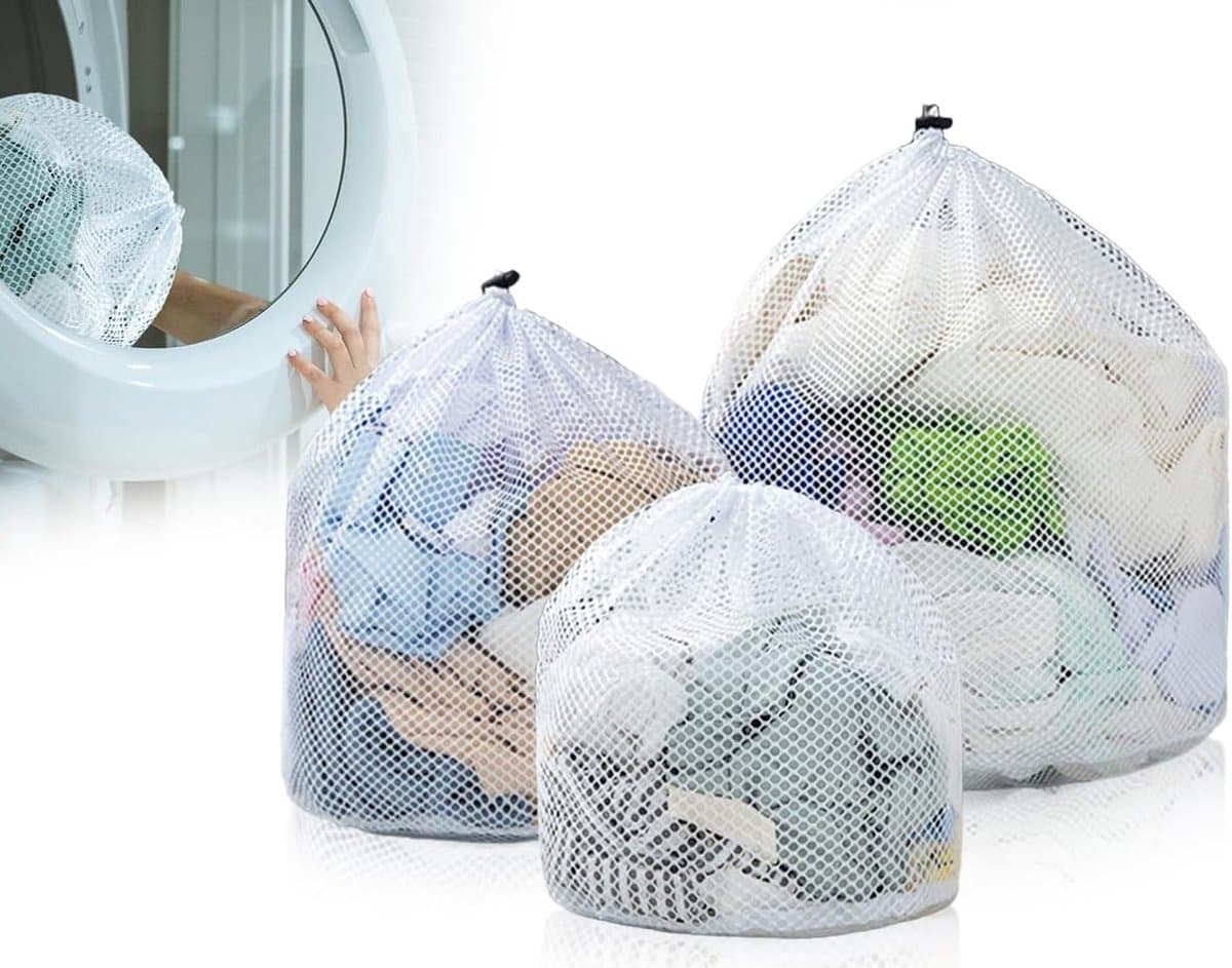 3-delige Wasnet Set voor Wasmachine, Herbruikbare Grofmazige Wasnetten met Koordstopper, 30 x 40, 40 x 50, 50 x 60 cm, Ideaal voor Kleding en Delicate Stoffen — afbeelding 1
