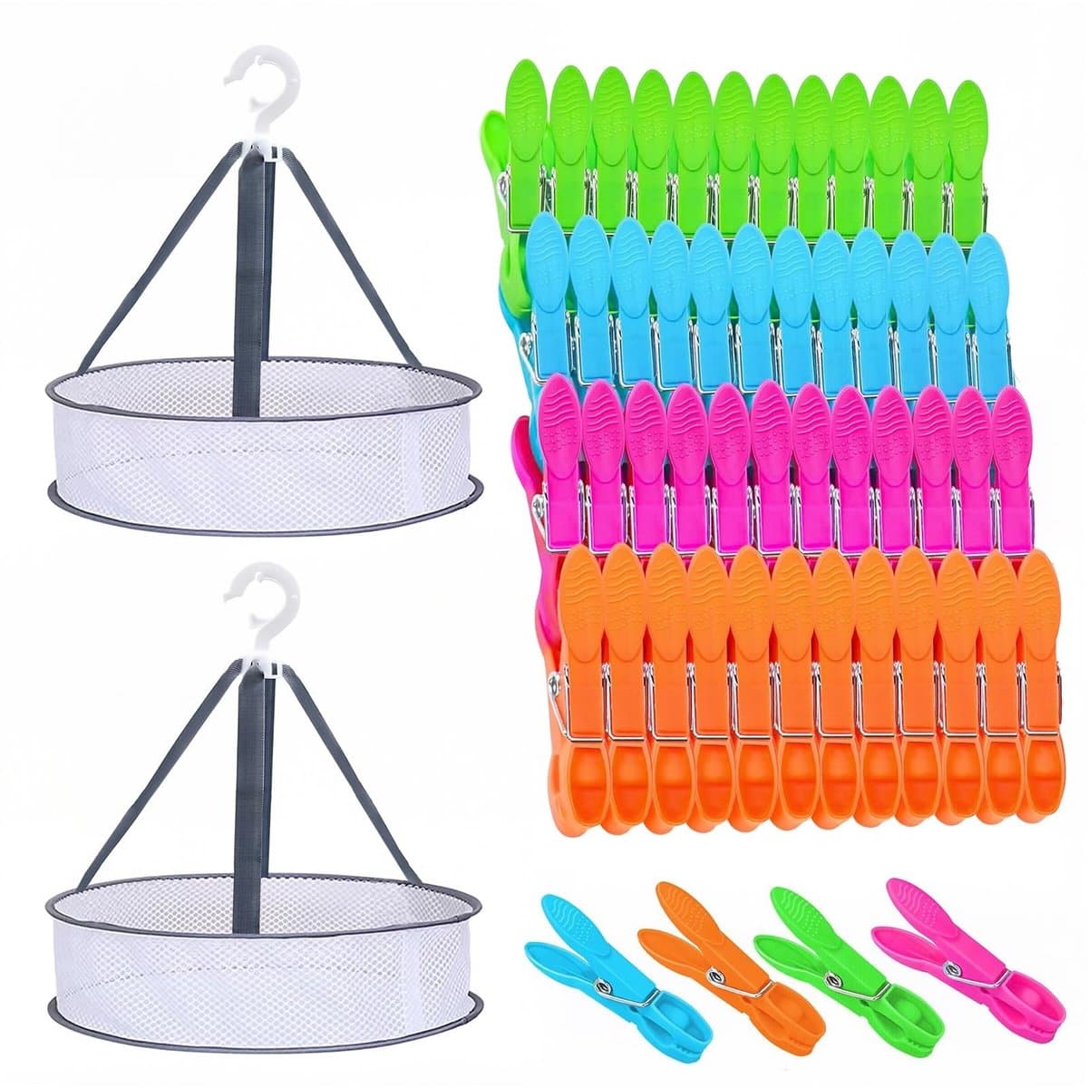 Dailygoods- Wasknijpers 60 stuks - Wasknijpermandje - Wasknijpers kunststof - Kleine wasknijpers - Kleurige clips - Geschikt voor binnen/buiten - Wasclips — afbeelding 1