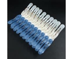 Wasknijpers Set - Kleding Clips - Kleding Drogen - Winddicht Ontwerp - 20 stuks - Blauw Wit