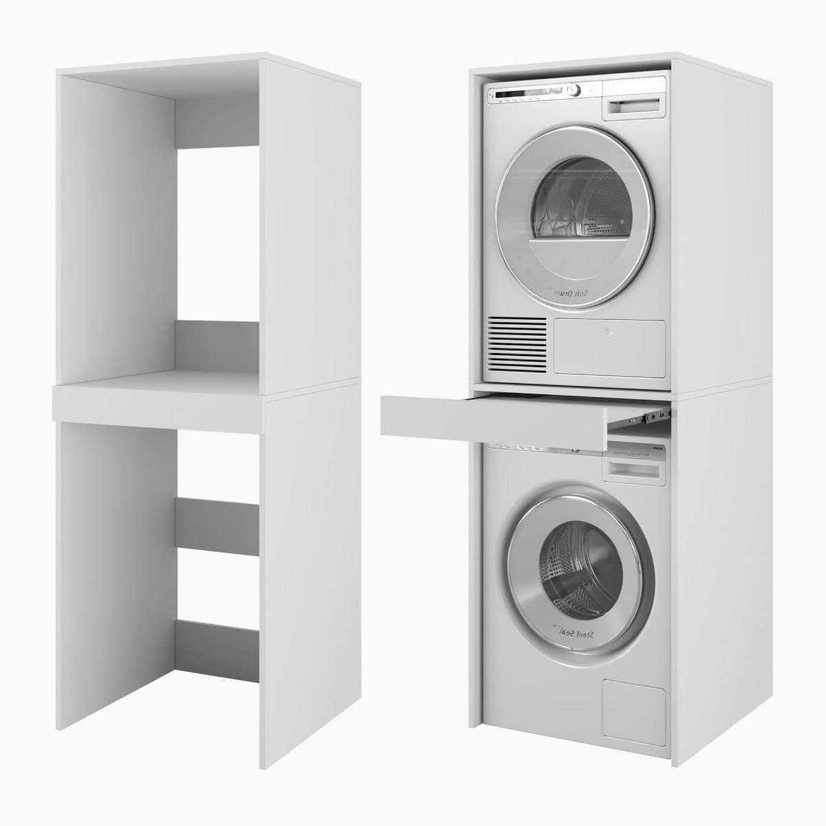 Badkamerkast - Wastoren Kast - Wasmachine Opbergen - Uittrekbaar Werkblad - 187cm Hoog - Wit — afbeelding 1