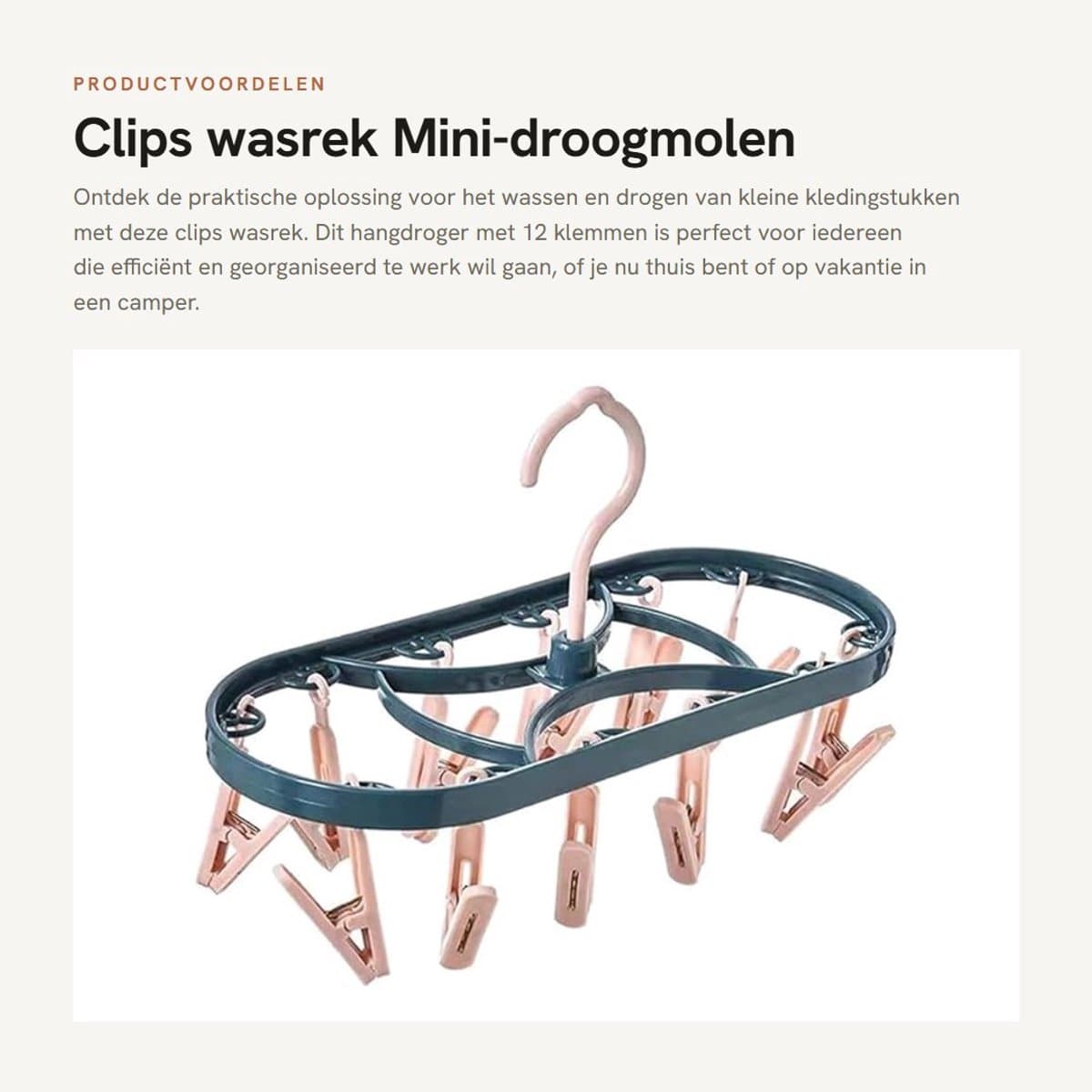 Dailygoods- Wasrek Inklapbaar - Droogmolen met 12 Klemmen - Ruimtebesparend - Multifunctioneel - Geschikt voor Binnen/Buiten - Afmetingen 31 x 13 Inch — afbeelding 1