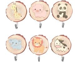 Dailygoods- Haken 6 Stuks - Zelfklevende Houten Dierenhaken