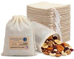 Katoenen Mousseline Zakken - Stoffen Tasjes Trekkoord Zakjes - Hobby en Knutselen - 100% Maagdelijk Katoen - 100 stuks - Natuurlijk — afbeelding 1