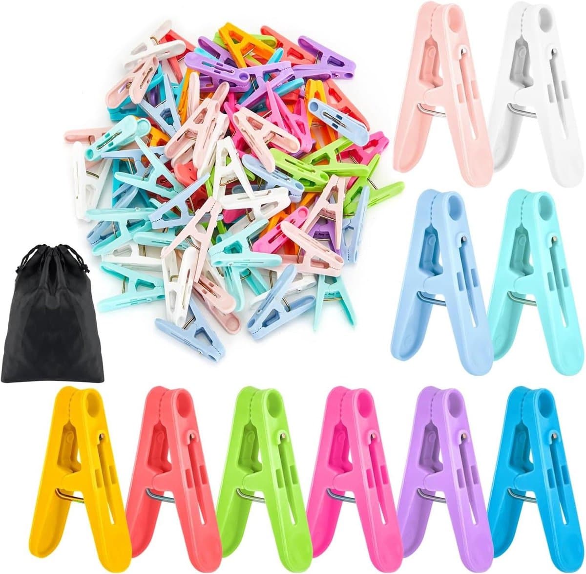 Gekleurde wasknijpers - Plastic clips - Kleding ophangen - Winddicht ontwerp - 110 stuks - Meerkleurig — afbeelding 1